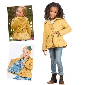 Matilda Jane Going Easy‎ Jacket Size 4 Yellow Pink Dot Ruffle Trimmed Pockets